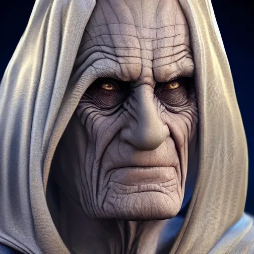 Image similar to hyperrealistic image of jim carey disguised as emperor palpatine, stunning 3 d render, inspired by istvan sandorfi & greg rutkowski & unreal engine, full body shot, perfect symmetry, dim volumetric cinematic lighting, 8 k octane comprehensive render, extremely hyper - detailed, incredibly lifelike attributes, intricate, real flesh texture, masterpiece, artstation, stunning,