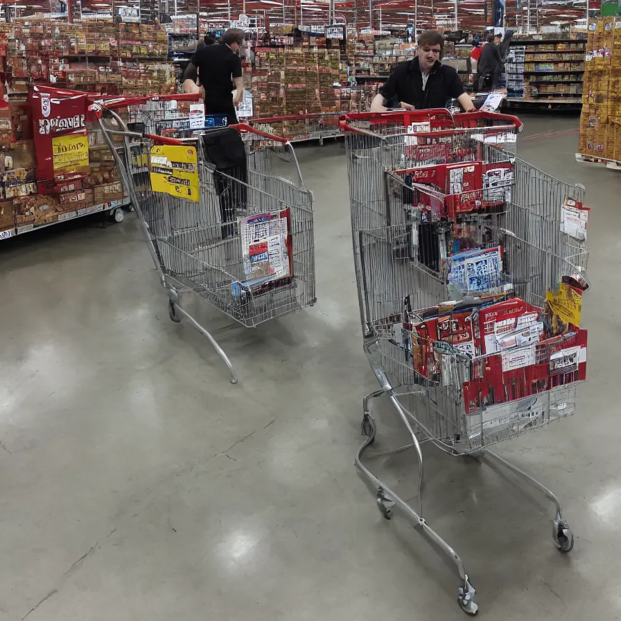 Image similar to mothman pushing a cart in costco, high definition, national geographic, award winning, nature photo, 8k