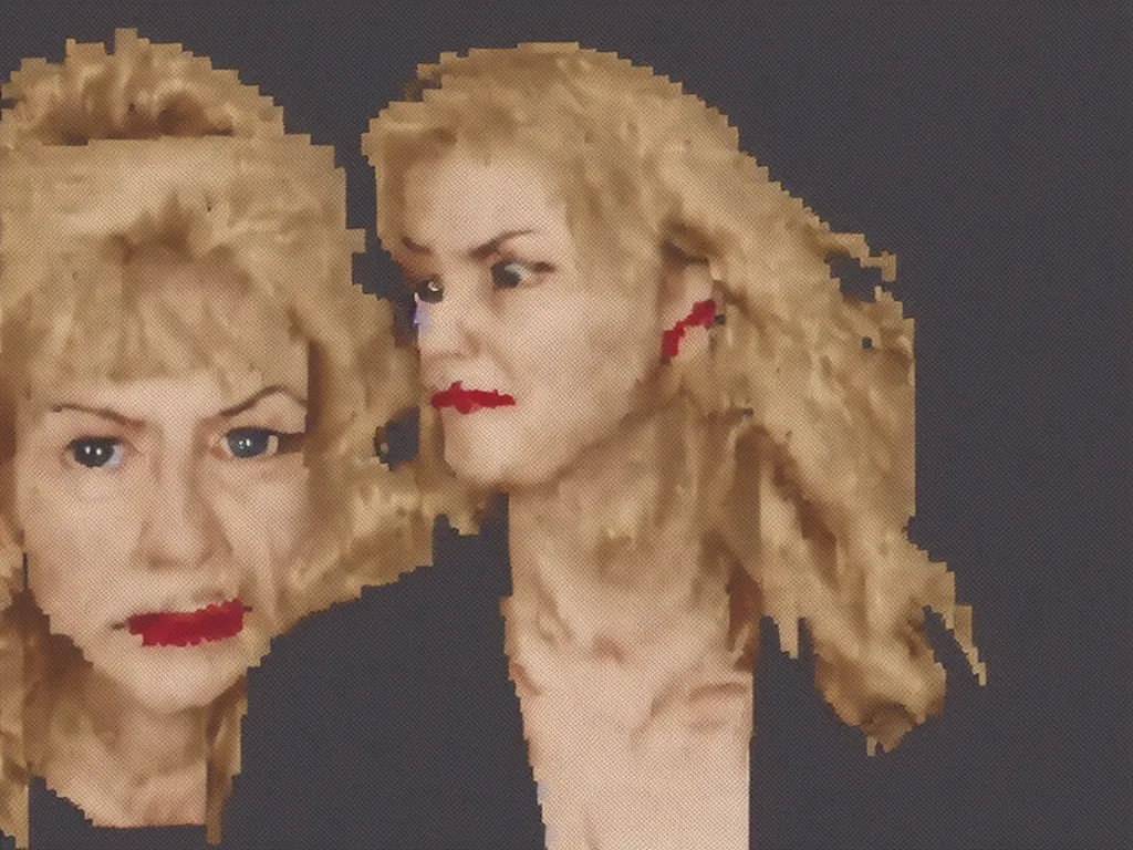 Image similar to Laura Palmer from Twin Peaks, pixelated