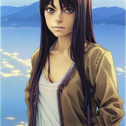 Image similar to anime mila kunis by by Hasui Kawase by Richard Schmid