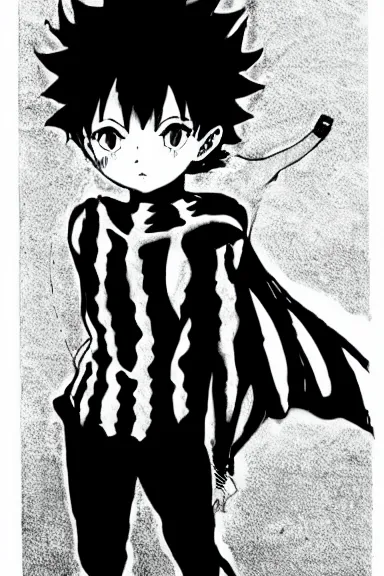Prompt: attractive little boy in cat suit, black and white artwork made by kentaro miura and yoshihiro togashi