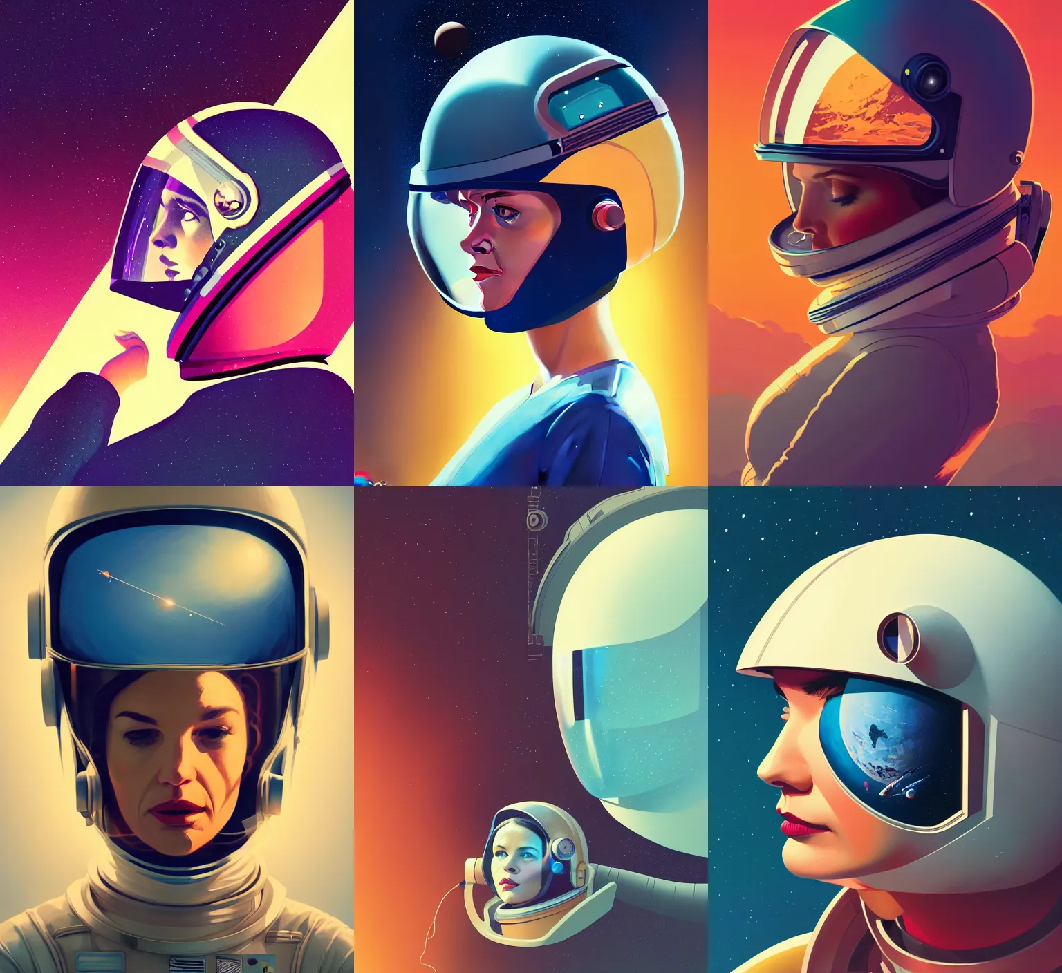 Prompt: paper, retrofuturistic portrait of a woman in astronaut helmet, space graphics art in background, close up, quint buchholz, wlop, dan mumford, artgerm, liam brazier, peter mohrbacher, 8 k, raw, featured in artstation, octane render, cinematic, elegant, intricate, 8 k