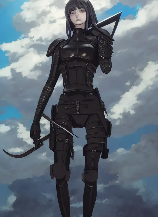 Prompt: detailed, sharp, full body portrait of a female crusader in black armor by Ilya Kuvshinov and Anna Dittmann and studio ghibli and WLOP and Rossdraws, digital art, surreal, trending on artstation, anime arts, featured on Pixiv, blue lighting, HD, 8K, highly detailed, good lighting, beautiful, epic, masterpiece