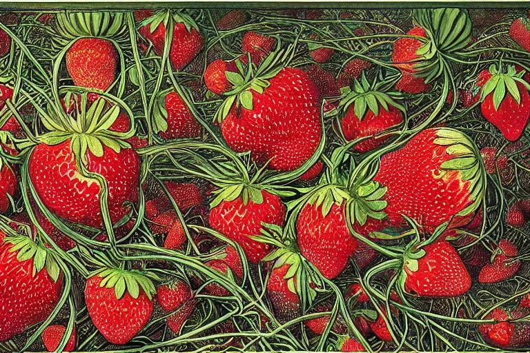 Image similar to strawberry fields forever. painting by ernst haeckel