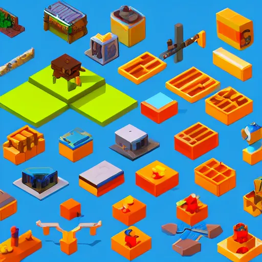 Image similar to isometric 3 d game props pixel art, clean, artstation