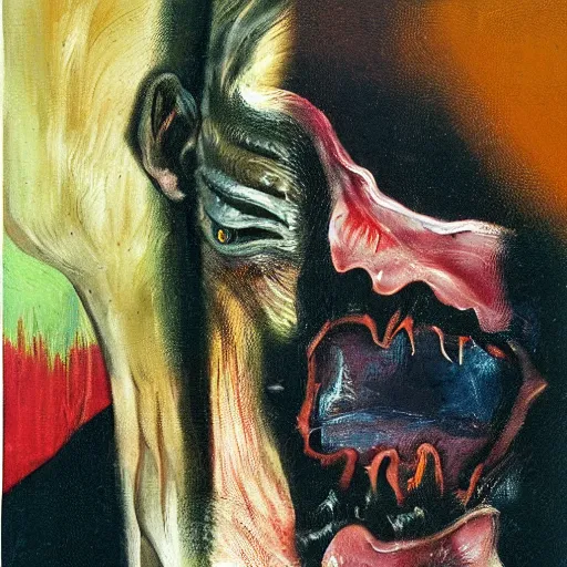 Prompt: francis bacon painting of a predator