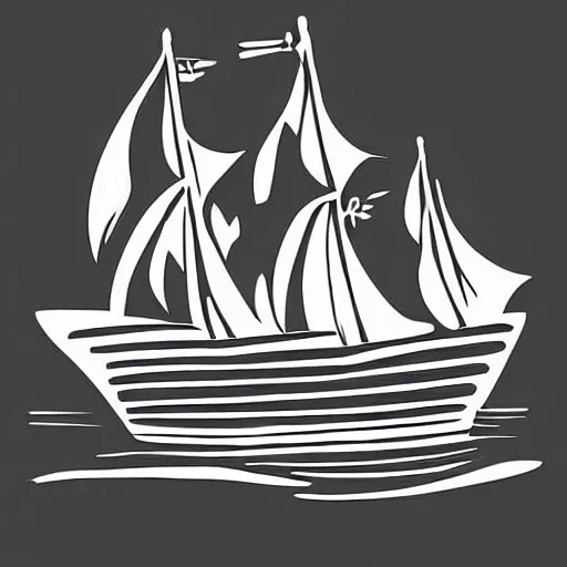 Image similar to black and white silhouette of a pirate ship digital art, clean line art
