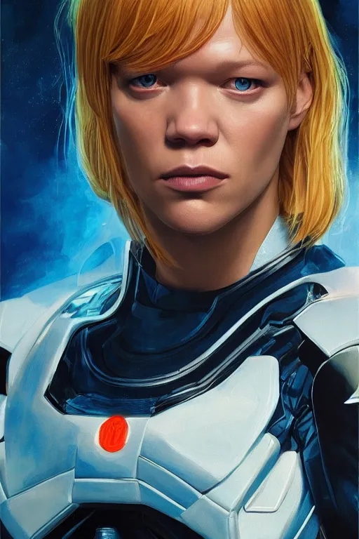 Image similar to a striking painting of Léa Seydoux as 2000AD Judge Anderson, strong lighting, ultra realism, highly detailed, trending on artstation, 4K, HD, oil on canvas