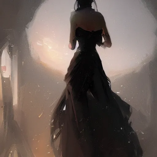 Prompt: a beautiful picture of dark dress ， by greg rutkowski and thomas kinkade, trending on artstation