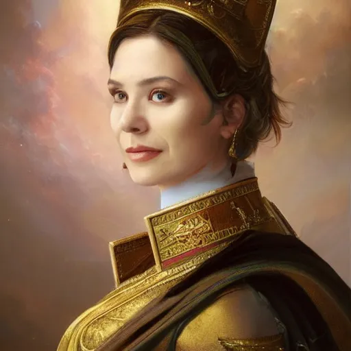 Prompt: portrait of an vatican citizen woman ( 3 5 ) from the vatican in 2 0 2 1, an oil painting by ross tran and thomas kincade