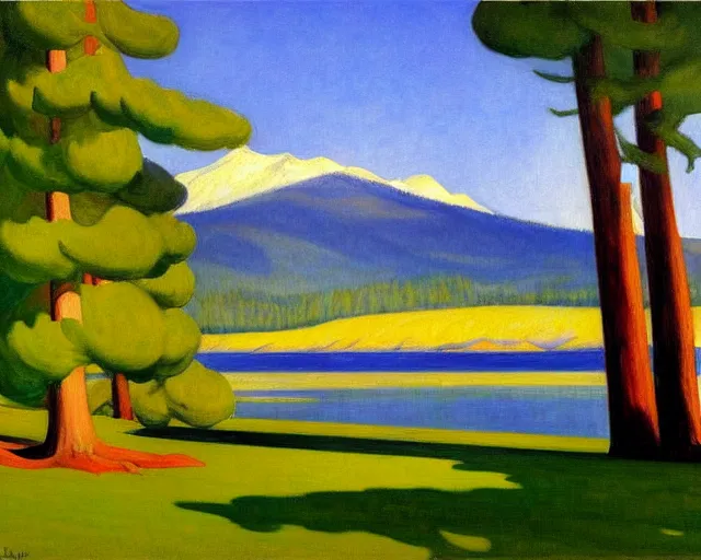 Image similar to a stunning painting of lake almanor by edward hopper, award winning art