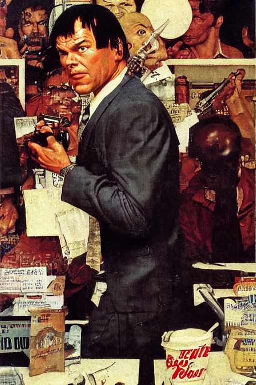 Image similar to Butch Coolidge from Pulp Fiction painted by Norman Rockwell