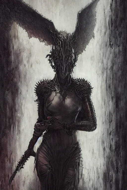 Image similar to portrait of julia garner by hr giger, greg rutkowski, luis royo and wayne barlowe as a diablo, resident evil, dark souls, bloodborne monster