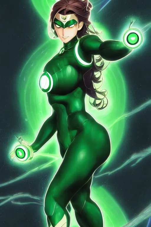 Prompt: anime key visual of a beautiful female green lantern! intricate, suit, powers, speed, goddess, dc comics, cinematic, stunning, highly detailed, digital painting, artstation, smooth, hard focus, illustration, character concepts by senior concept artist art by artgerm and greg rutkowski and alphonse mucha