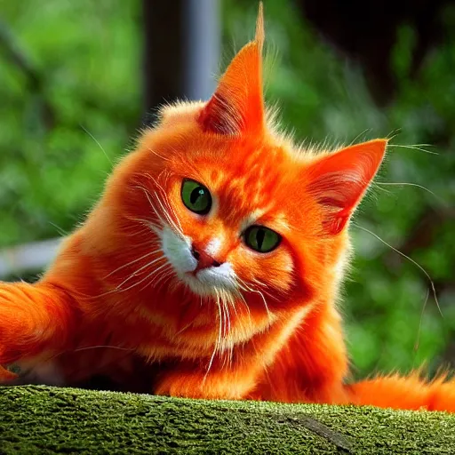 Prompt: orange cat, colored like the cheshire cat, photo