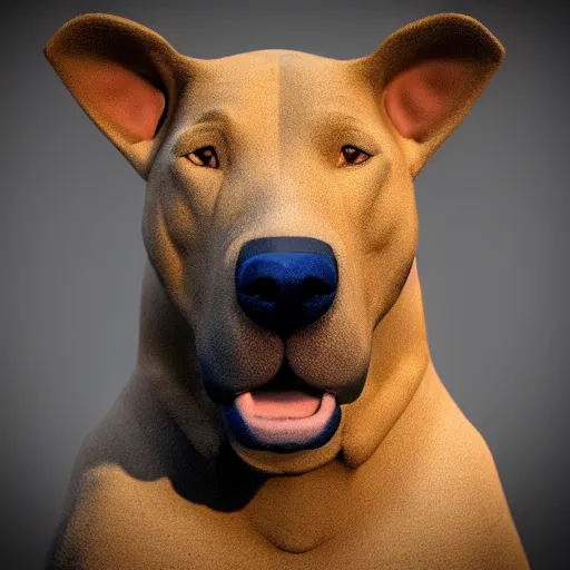 Prompt: 3 d model of a bullterrier and german shepherd mixed breed dog, octane render, raytraced