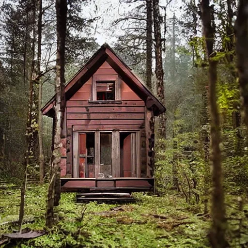 Prompt: a Eerie cabin in the middle of the woods made out of lego