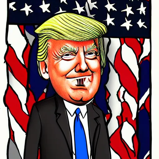 Image similar to a caricature drawing by Mort Druker of Donald Trump