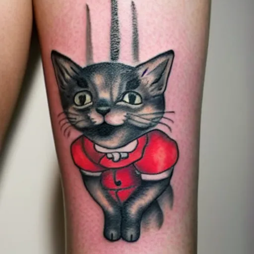 Image similar to adorable cat dressed as a clown tattoo design