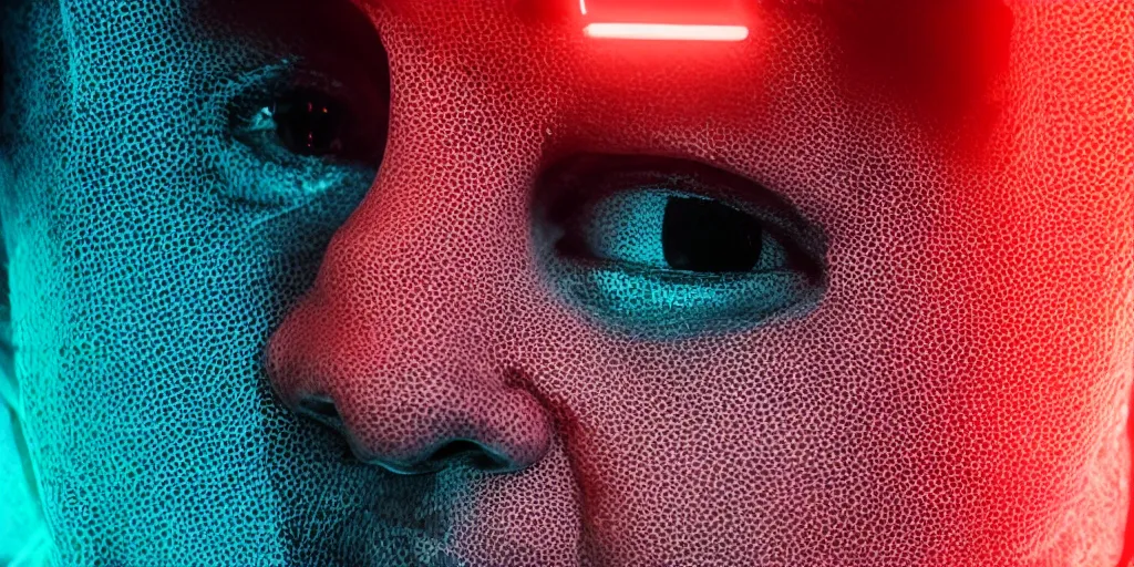 Image similar to a close - up portrait of a man in a neon glowing hoodie, photographic filter, unreal engine 5, realistic, hyperdetailed, 8 k, cinematic, volumetric lighting, very realistic effect, hd, hdr, 4 k, sharp focus, octane render, ultra detailed, high resolution, trending on artstation in the style of albert dros glowing rich colors powerful imagery