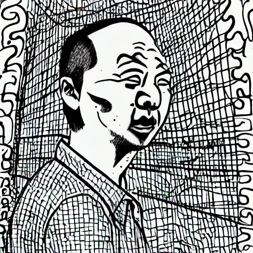 Prompt: chinese men in a prison, heart kidney lungs, in the style of daniel johnston and outsider art, 4k, line brush