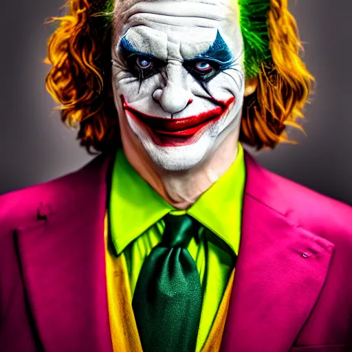 Image similar to jerry springer as the joker, sony a 7 r iv, symmetric balance, polarizing filter, photolab, lightroom, 4 k, dolby vision, photography awardm, voque, perfect face