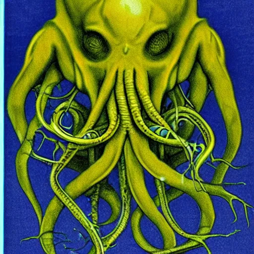 Image similar to ”biology text book scientific drawings of Cthulhu”