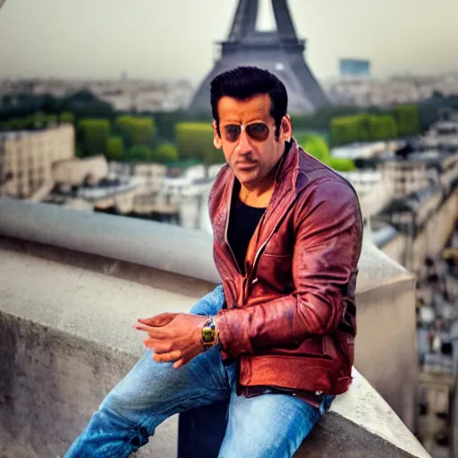 Prompt: photo of Salman Khan in Paris, nikon, bokeh, eiffel tower,