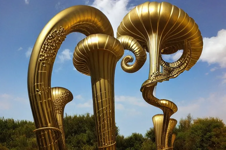 Image similar to many intricate elegant tuba cloud sculpture garden, art nouveau environment, soothing, milky way, award winning art, epic dreamlike fantasy landscape, ultra realistic,