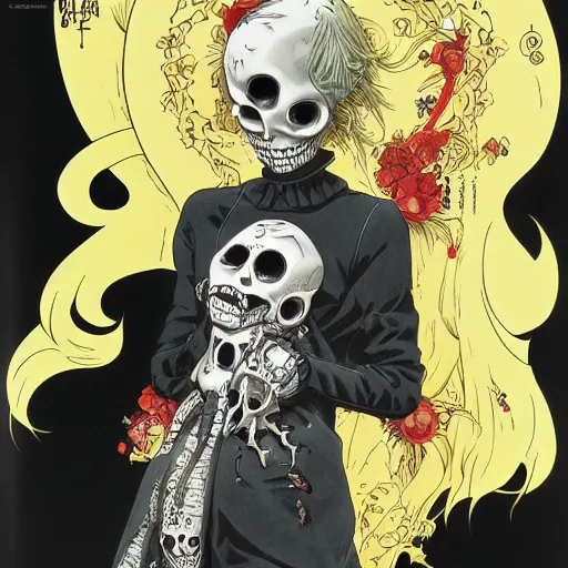 Prompt: anime manga akira portrait of a girl skull face detailed highres 4k by Trevor Brown and James Jean pop art nouveau