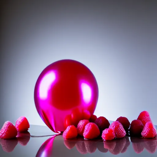 Prompt: a raspberry as a mylar helium balloon, studio lighting