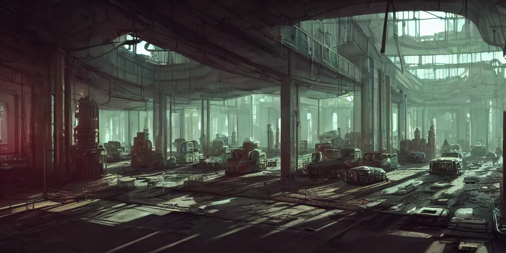 Image similar to inside an atompunk city, highly detailed, 8 k, hdr, award - winning, octane render, artstation, volumetric lighting
