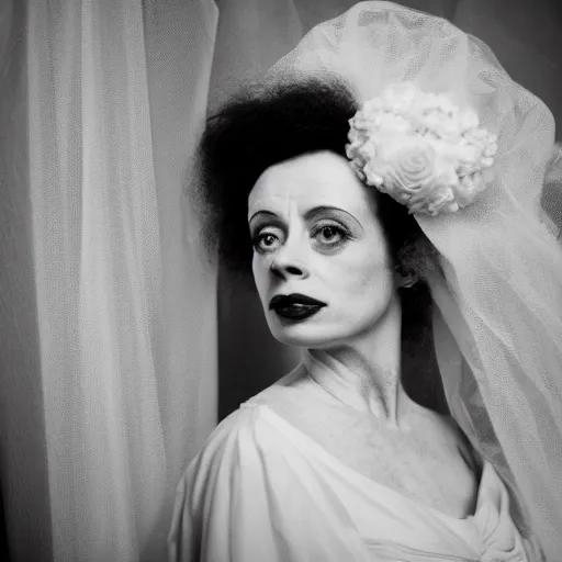 Image similar to dslr photo portrait still of elsa lanchester as the bride, 8 5 mm, f 1. 8,