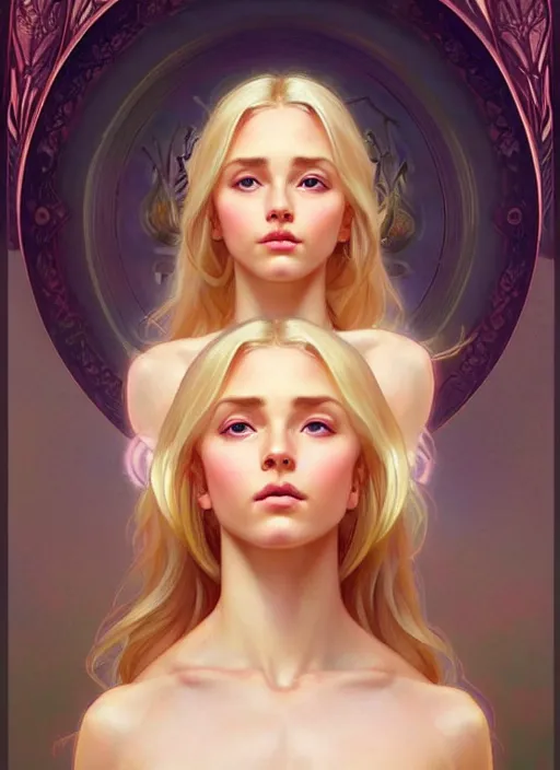 Image similar to perfectly feminine face!! full body portrait of young fairy goddess blessed by nature with ever - increasing physical mental perfection, blonde, symmetrical! intricate, sensual features, highly detailed, biblical divine holy perfection!! digital painting, artstation, concept art, smooth, sharp focus, illustration, art by artgerm and greg rutkowski and alphonse mucha