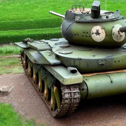 Image similar to wwii tank with amusement part camouflaged paint