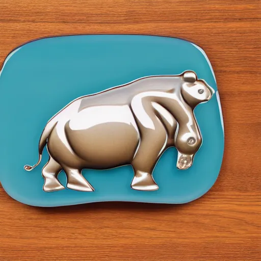 Prompt: a smooth glossy acrylic hippopotamus made of woodgrain and teal blue ceramic, hd photograph