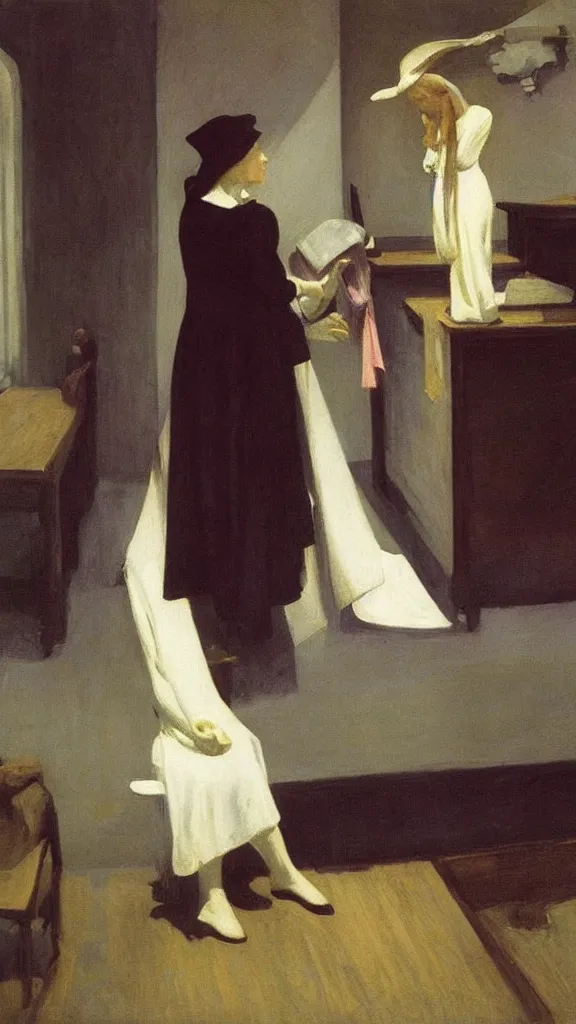 Image similar to witch paying for her sins, victorian painting, by edward hopper