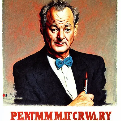 Image similar to Bill Murray painted by Norman Rockwell