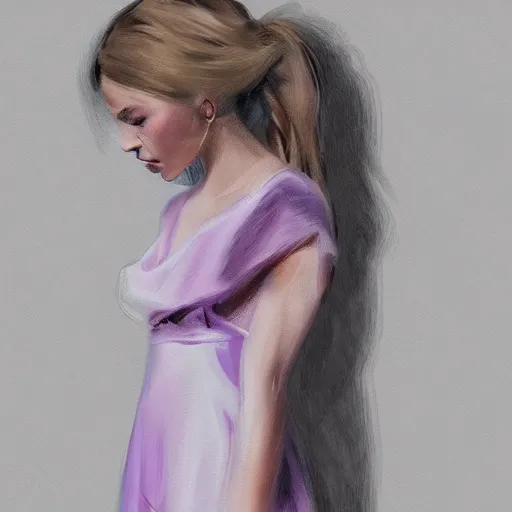 Image similar to a girl wearing a stylish dress, digital painting, smooth, hd, by tran ross, ambient lighting, details