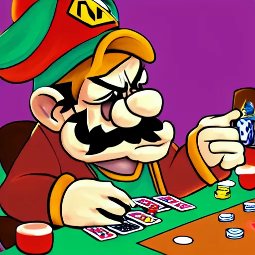 Image similar to link playing poker with wario, digital art