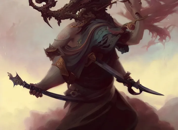 Prompt: full body picture of an legendary blader, holding the ego sword to the camera, chiaroscuro, intricate, masterpiece, epic fantasy illustrations by peter mohrbacher and anato finnstark and jeremy lipking