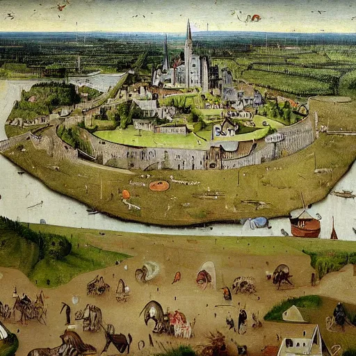 Image similar to tumwater, north dakota painted by hieronymus bosch 4 k w 1 0 8 8