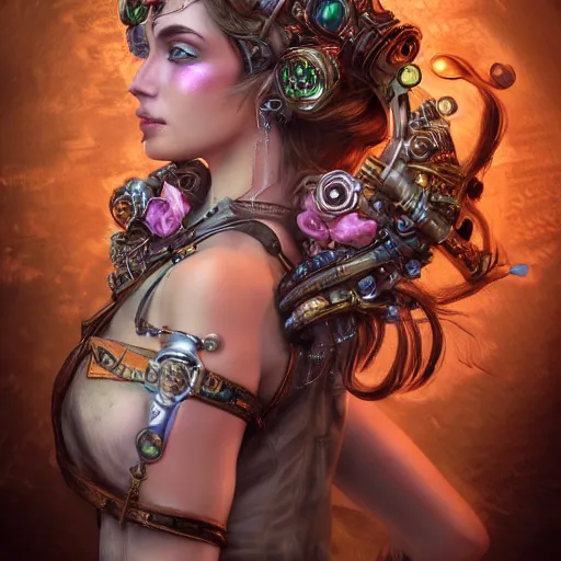 Prompt: Photorealistic steampunk goddess. Hyperdetailed photorealism, 108 megapixels, amazing depth, glowing rich colors, powerful imagery, psychedelic Overtones, 3D finalrender, 3d shading, cinematic lighting, artstation concept art