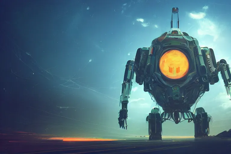 Prompt: huge mechanical creature robot radiating a glowing aura, global illumination, ray tracing, hdr, fanart, artstation, by ian pesty and alena aenami, artworks, 4 k