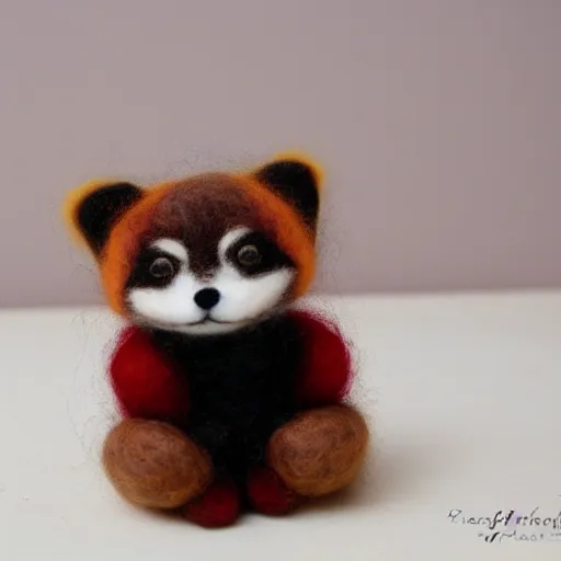 Image similar to a red panda needle felted, needle felting art.