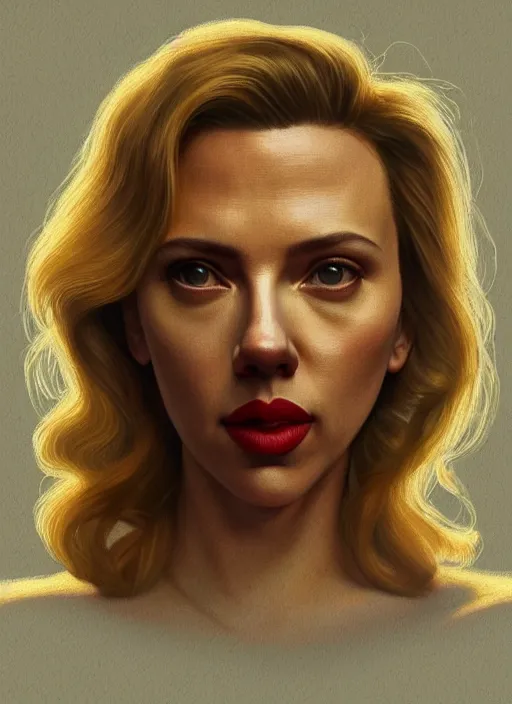 Image similar to twin peaks movie poster art, portrait of scarlett johansson, from scene from twin peaks, clean, simple illustration, nostalgic, domestic, highly detailed, digital painting, artstation, concept art, smooth, sharp focus, illustration, artgerm, donato giancola, joseph christian leyendecker, wlop