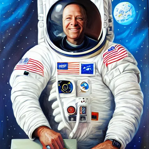 Prompt: astronaut illustration official portrait, oil on canvas - n 9