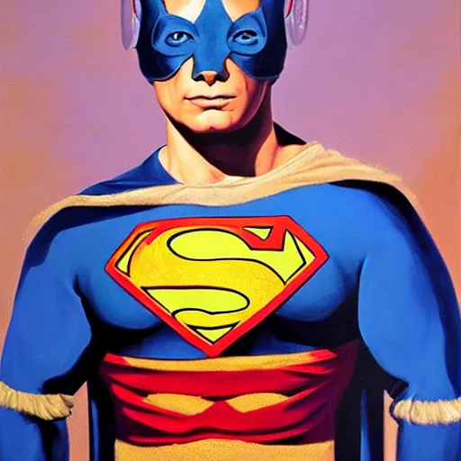 Image similar to portrait of a blue baby seal dressed as a super hero, oil painting by alex ross