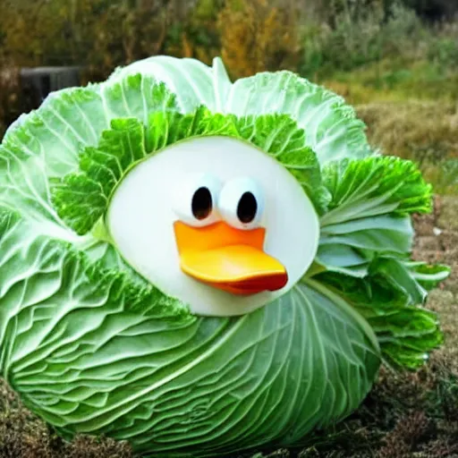 Image similar to a cabbage dressed as a duck