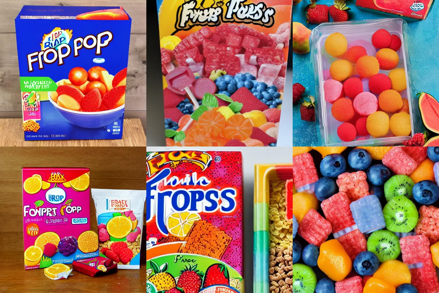 Prompt: a box of Fruit Pops brand cereal